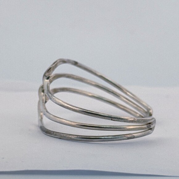 Estate Sterling Silver 925 Triple Wave Cuff Bracelet 6.5” Vintage Modernist - Picture 4 of 11